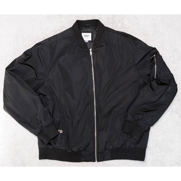 Old Navy Black Satin Insulated Bomber Jacket Mens Size XXL - Picture 1 of 13